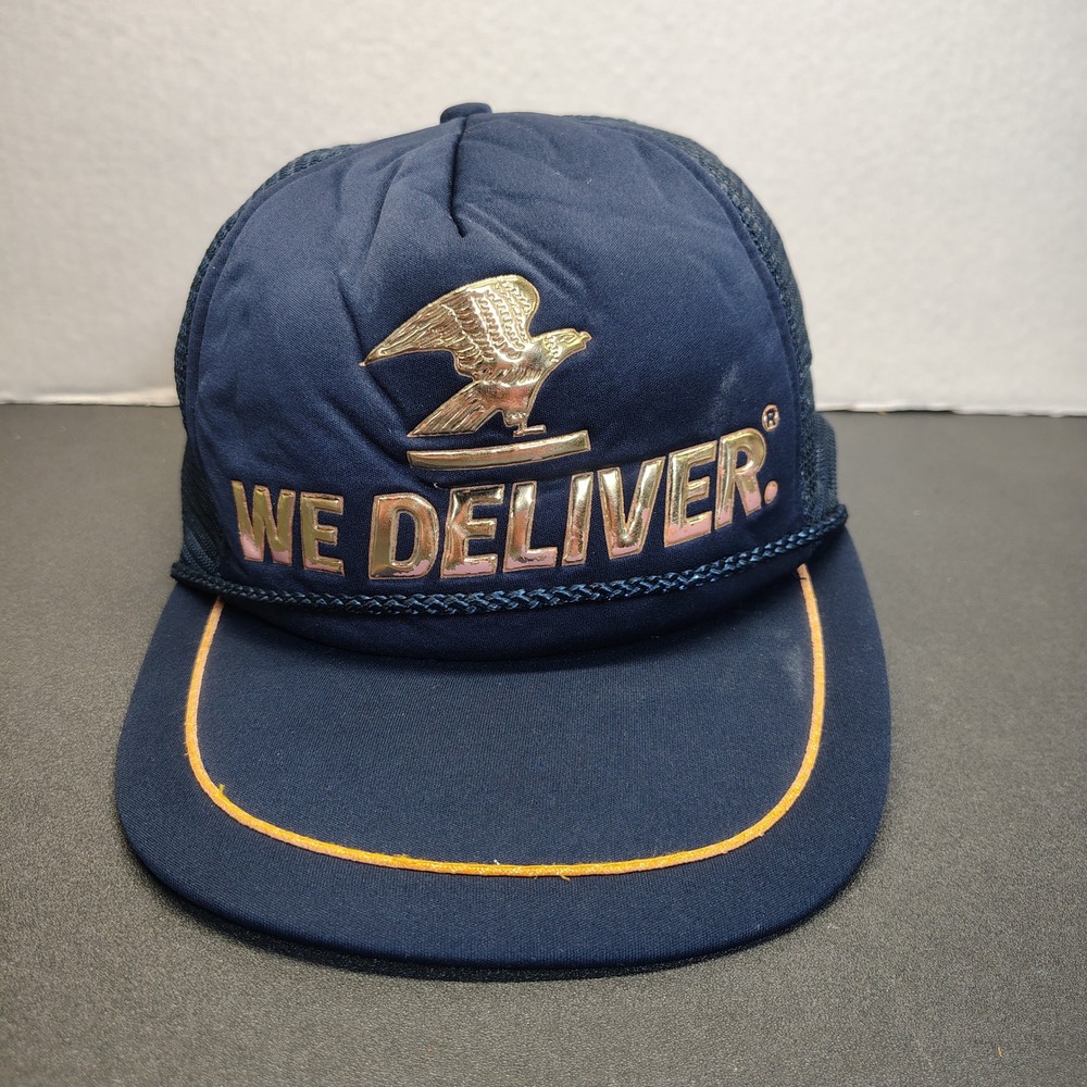 USPS Trucker Hat Navy Blue Vintage We Deliver Gold Foil Eagle Mesh Cap